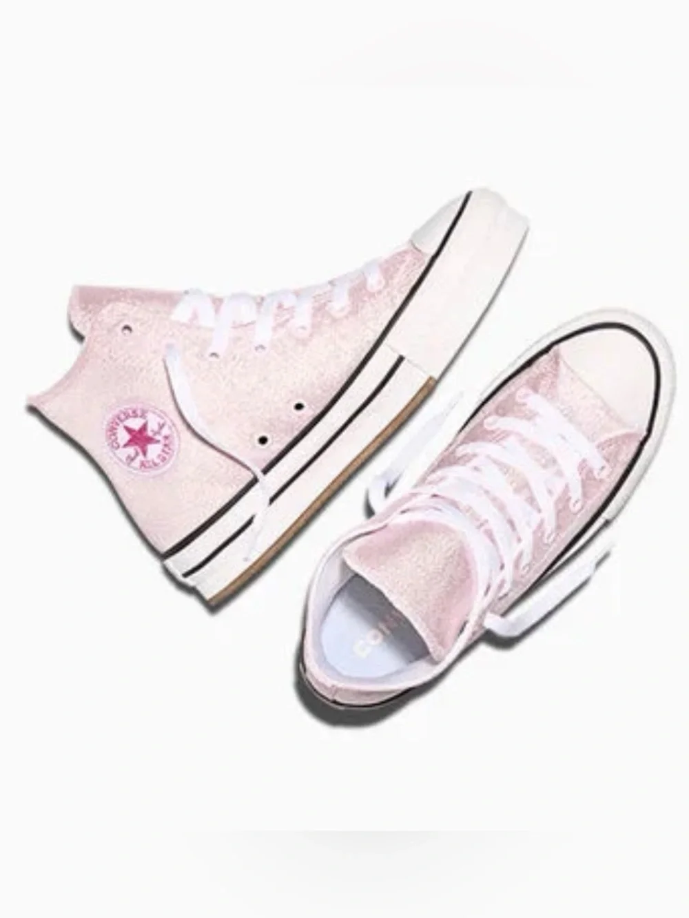 Converse Chuck Taylor All Star Pink Shine High Top Platform Lace Up Shoe Youth 1